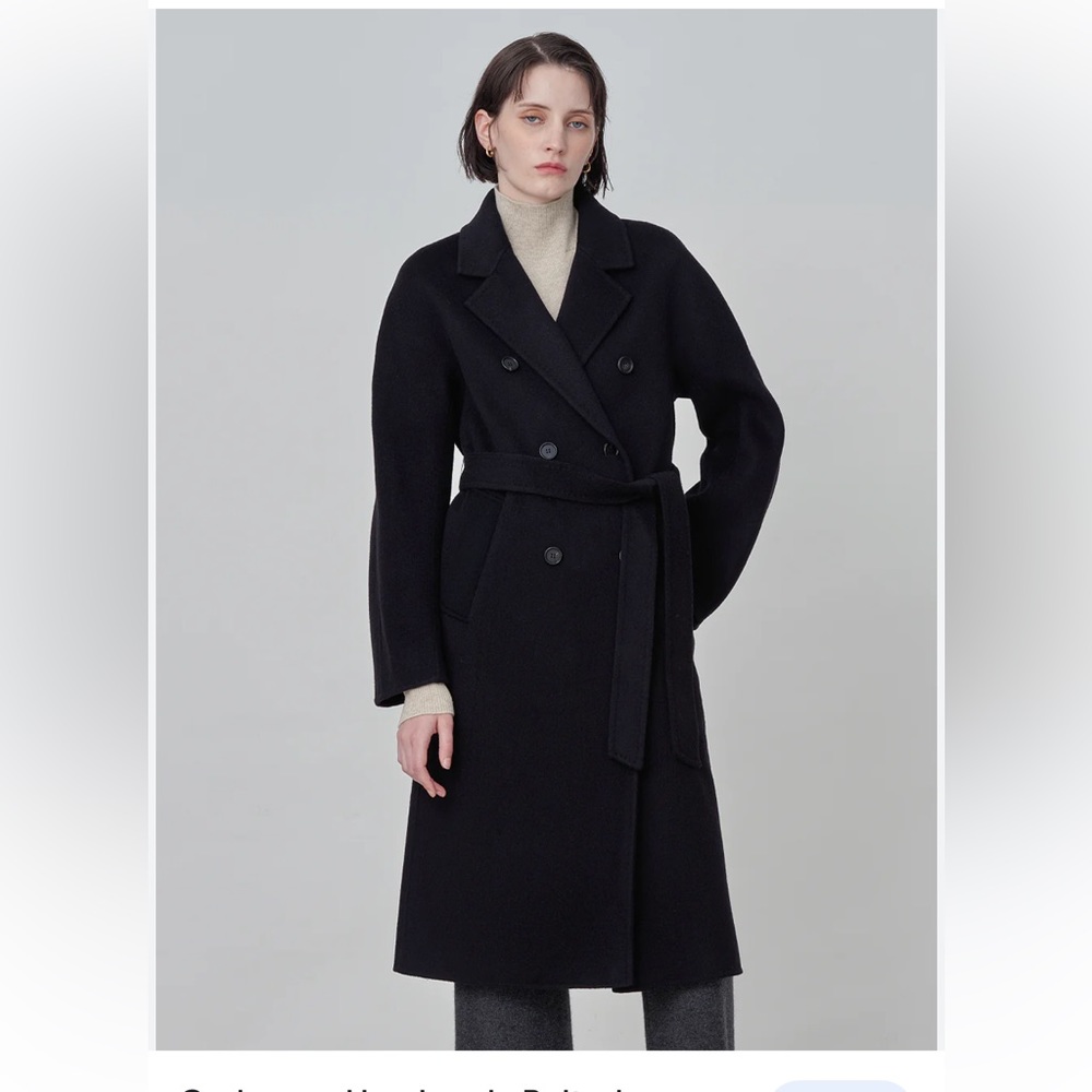 Woman ladies Belle & Bloom oversized black 100% wool coat Large jacket belt
